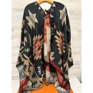 Soft Surroundings Women's Multicolor Southwest Aztec Western Poncho Cape Wrap